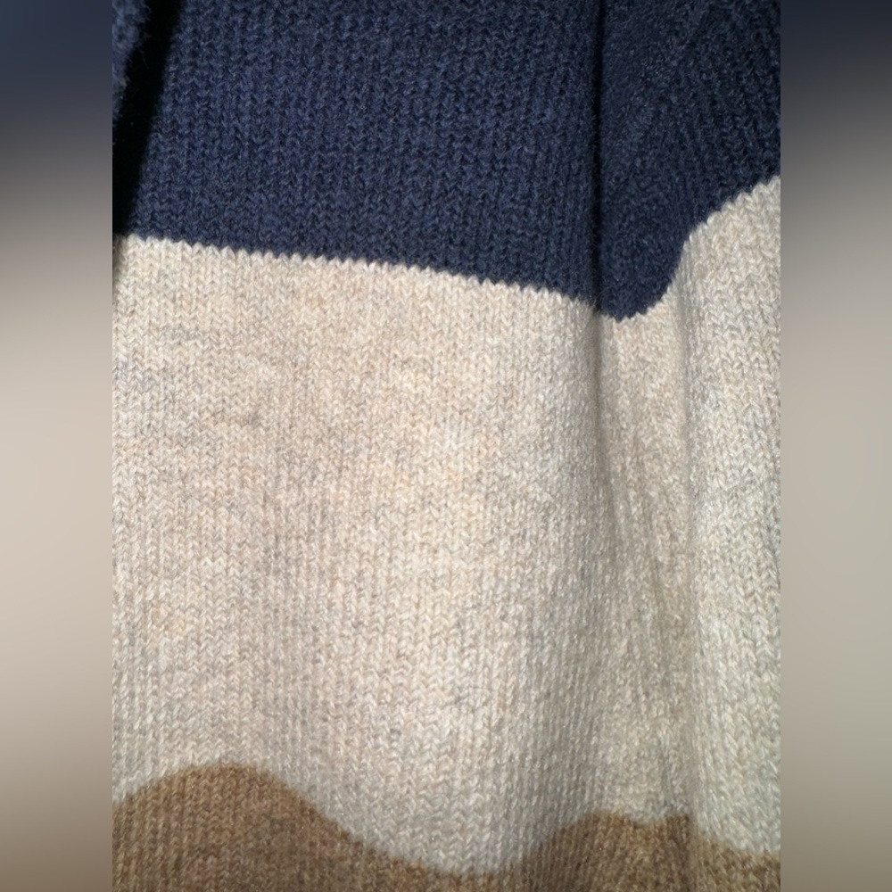 NEW Goodfellow Color-block Hoodie Sweater Blue, Cream & Tan  Dapper Brown   NWT - Picture 9 of 11